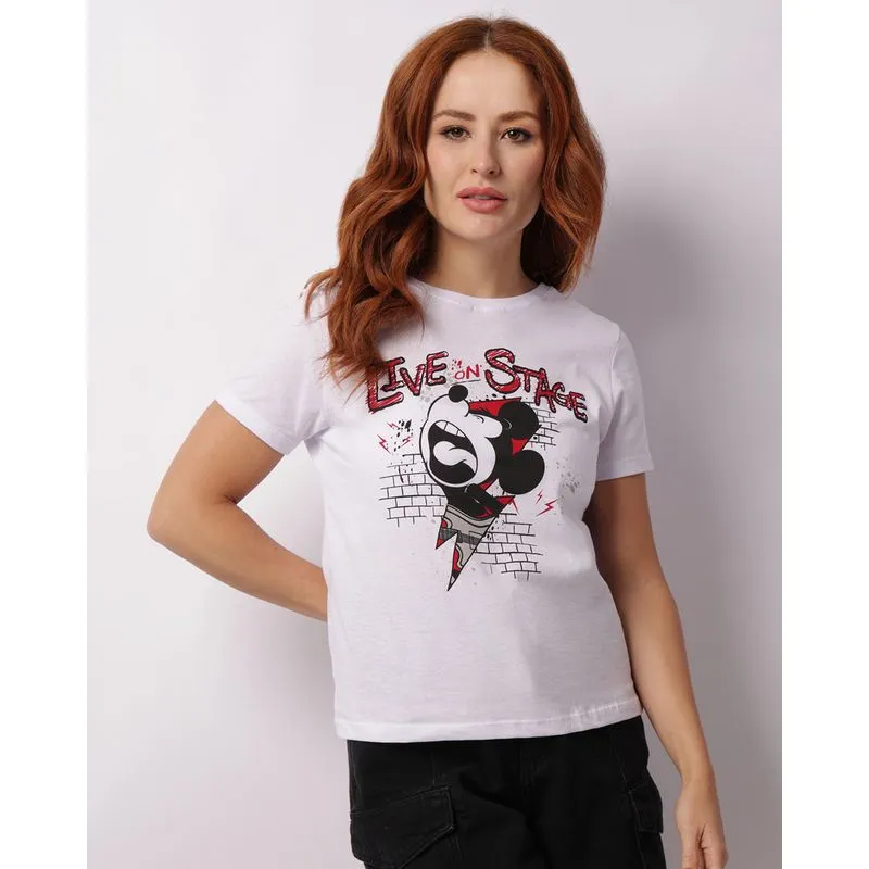 Camiseta Feminina Disney Mickey Manga Curta Branca P