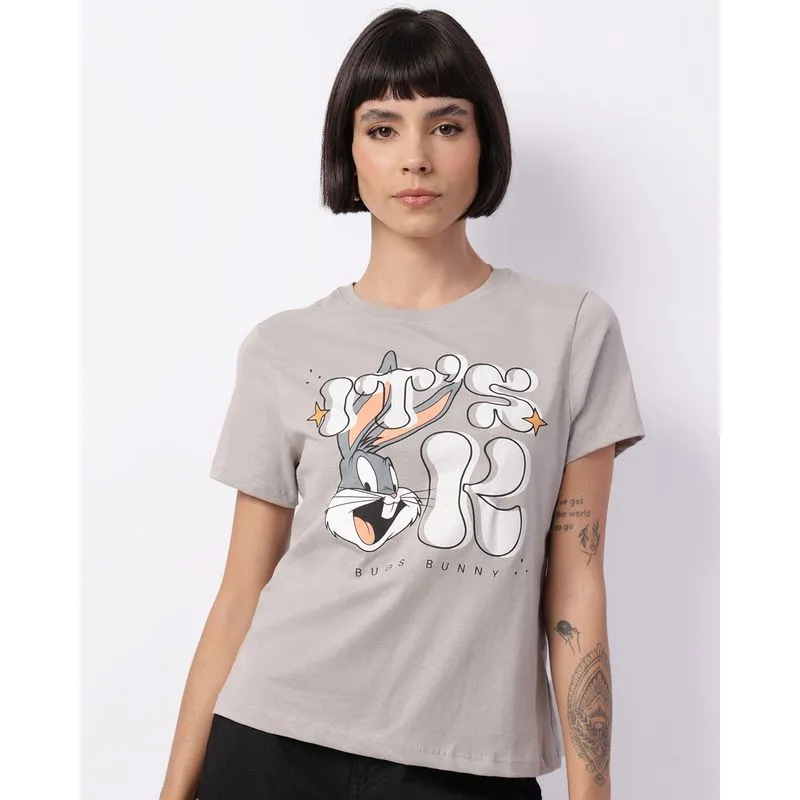 Camiseta Feminina Pernalonga Looney Tunes Manga Curta Cinza P