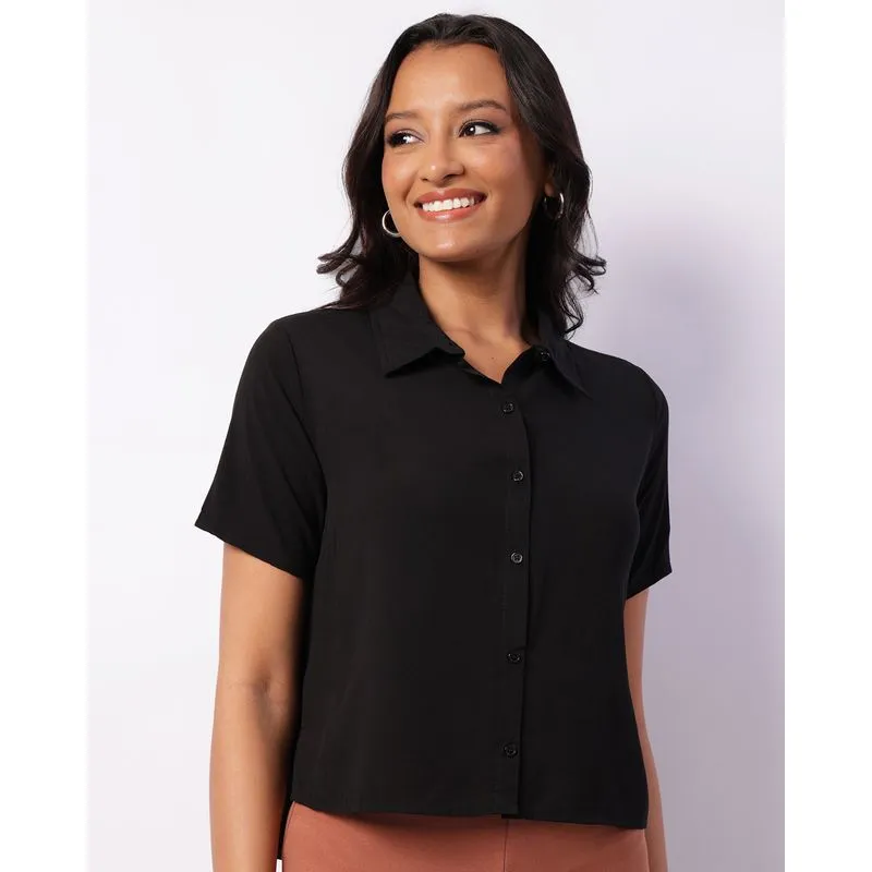 Camisa Feminina Berry & Co. Mullet Manga Curta Preta GG