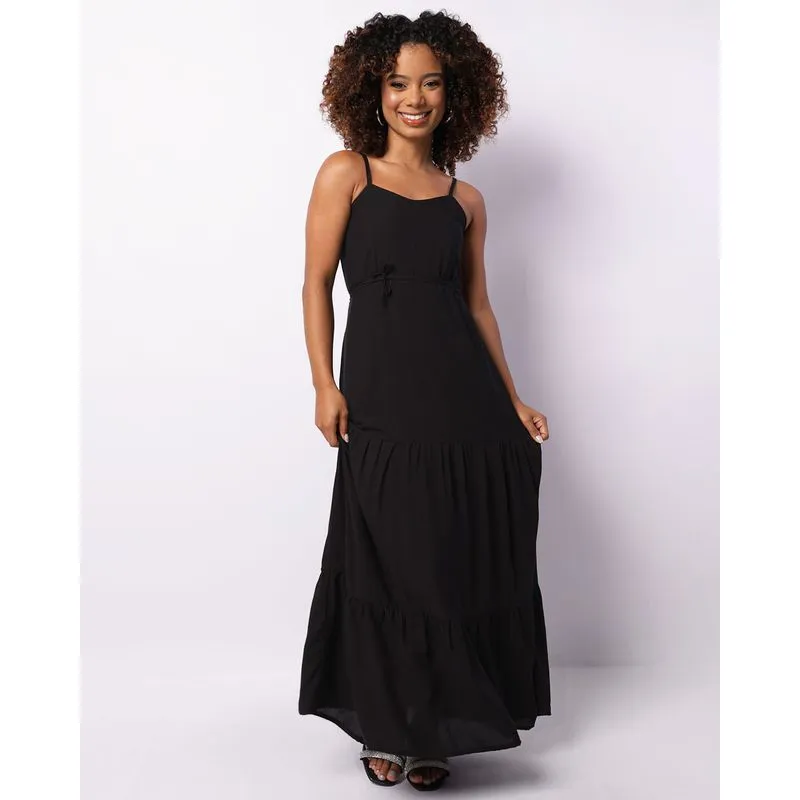 Vestido Feminino Longo Viscose Alcinha Preto P