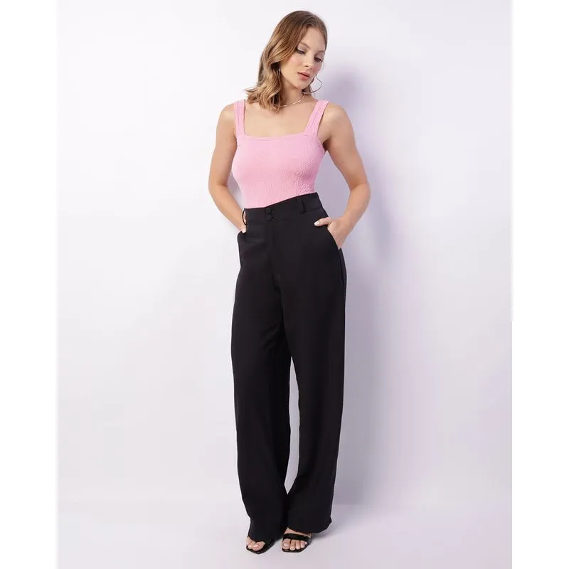 Calça Feminina Pantalona Viscose Bolsos Preta M