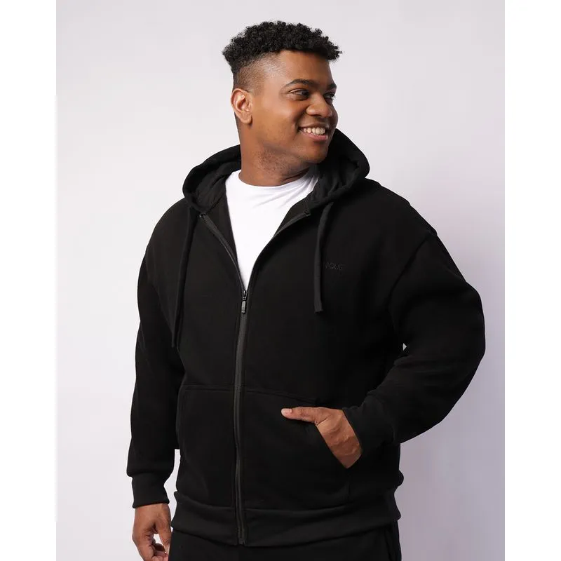 Jaqueta Moletom Plus Size Masculina com Capuz Bolsos Preta G2
