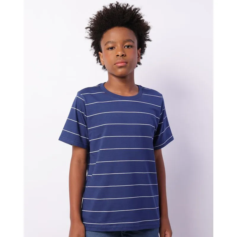 Camiseta Juvenil Listrada Manga Curta Azul 10