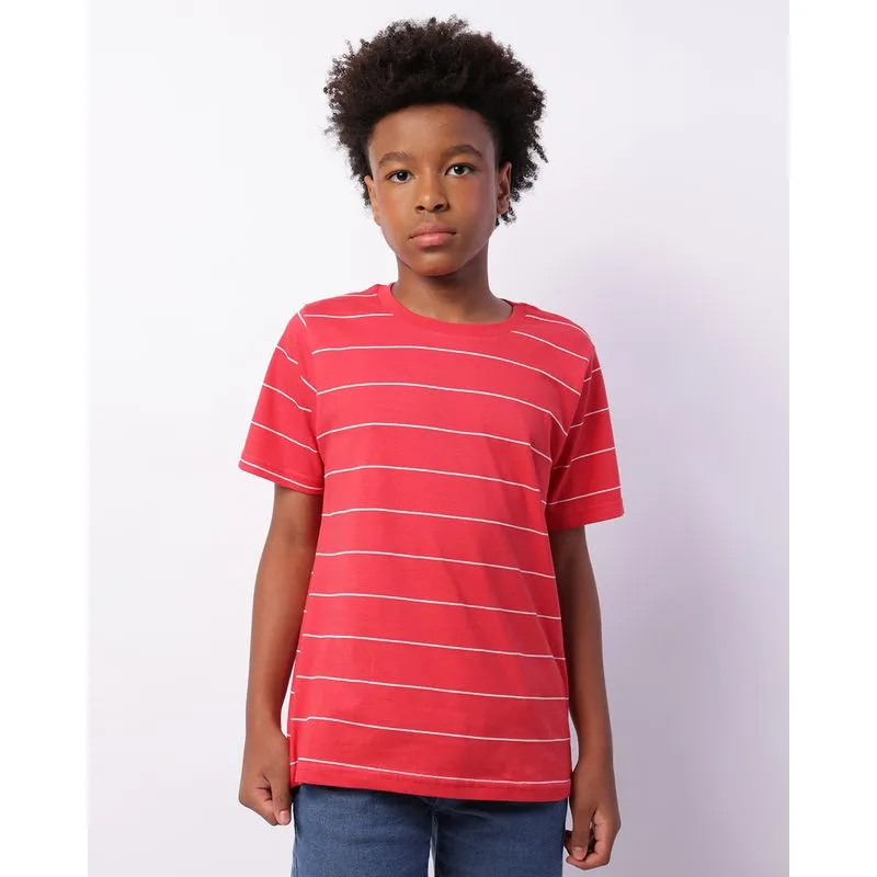 Camiseta Juvenil Listrada Manga Curta Vermelha 12