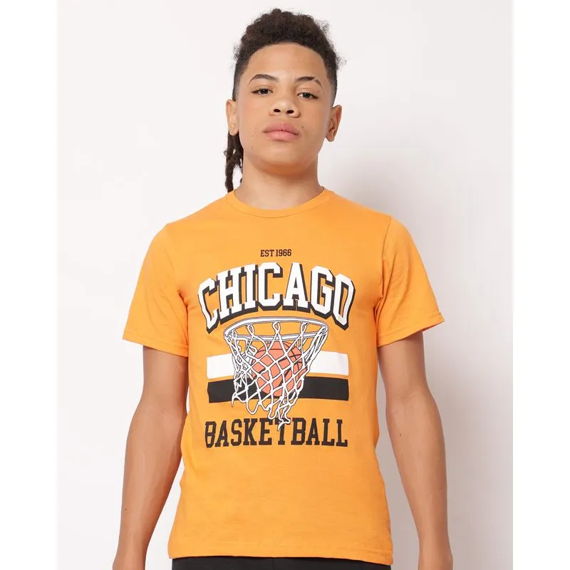 Camiseta Juvenil Algodão Estampa Chicago Manga Curta Laranja 16