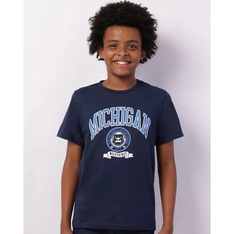 Camiseta Juvenil Manga Curta Estampa Frontal Marinho 10