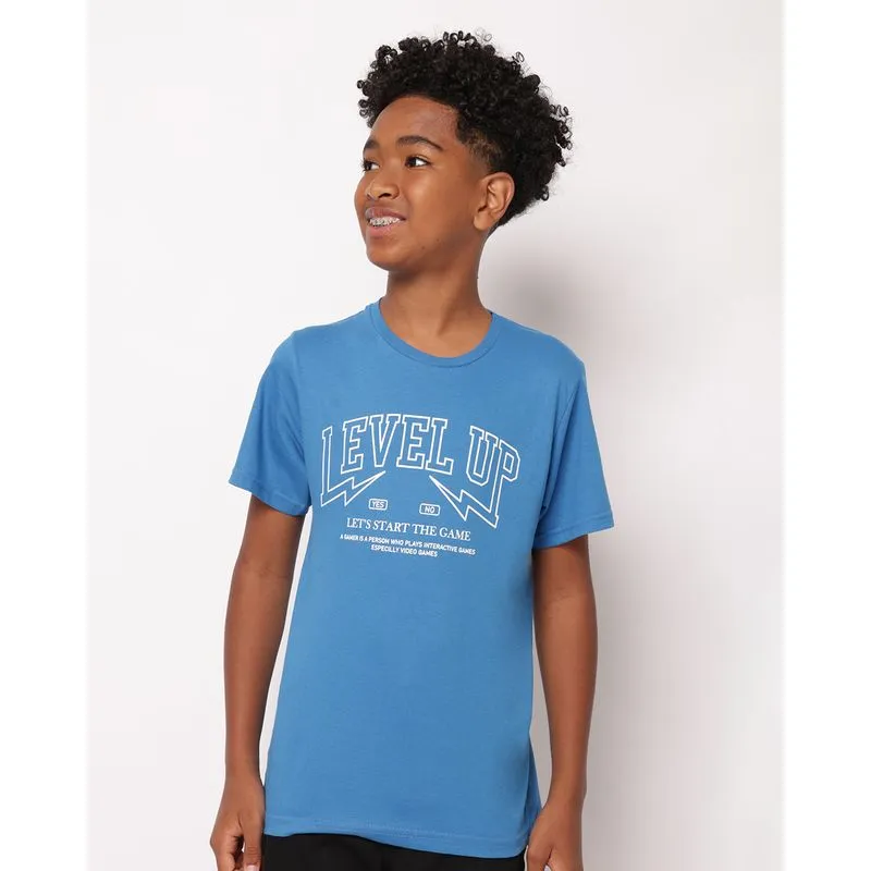 Camiseta Juvenil Algodão Estampa Frontal Manga Curta Azul 14
