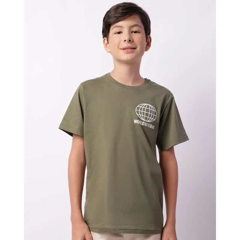 Camiseta Juvenil Estampa Frontal Manga Curta Verde 16