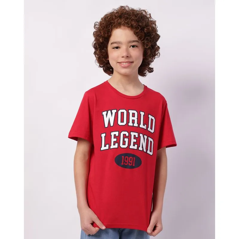 Camiseta Juvenil Algodão World Legend Manga Curta Vermelha 12