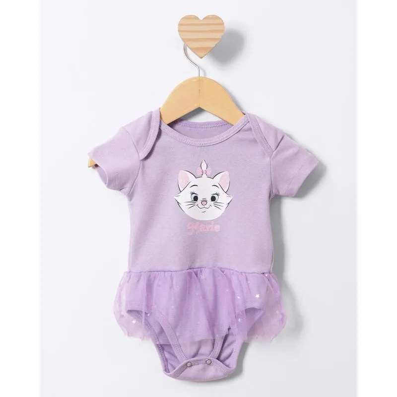 Body Bebê Disney Marie Com Tule Manga Curta Lilás P