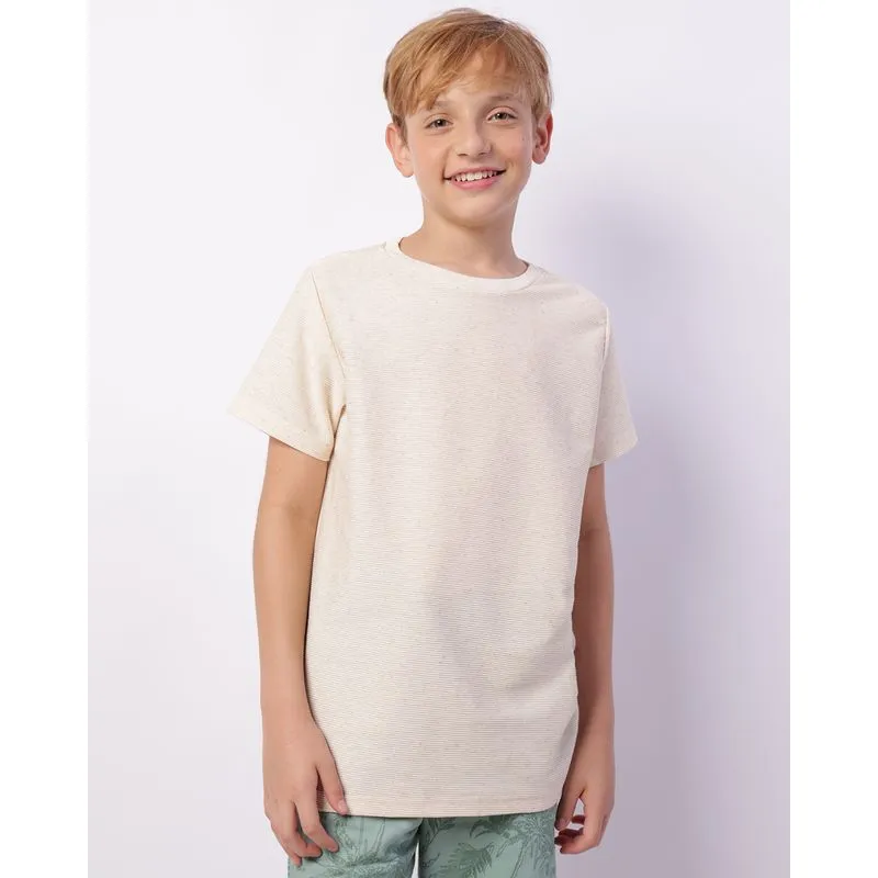 Camiseta Juvenil Texturizada Manga Curta Bege 16