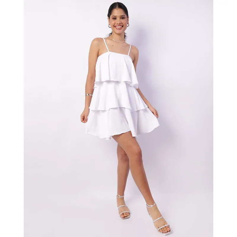 Vestido Feminino Curto Alcinha Camadas Com Babados Branco P