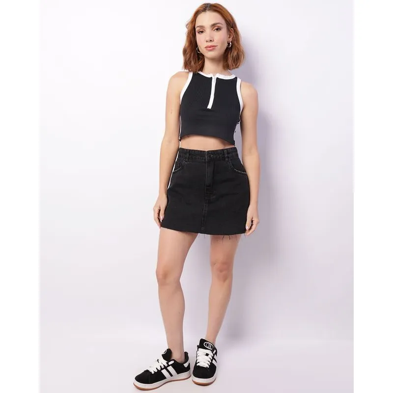 Saia Jeans Feminina Vizzy Barra Desfiada Preta 44