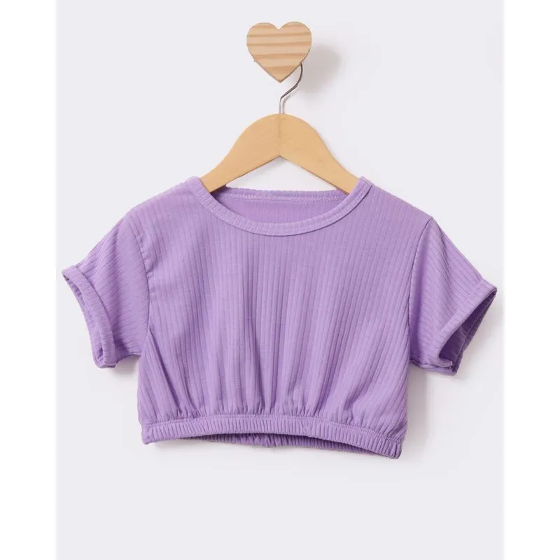 Blusa Bebê Cropped Canelada Com Elástico Lilás 2