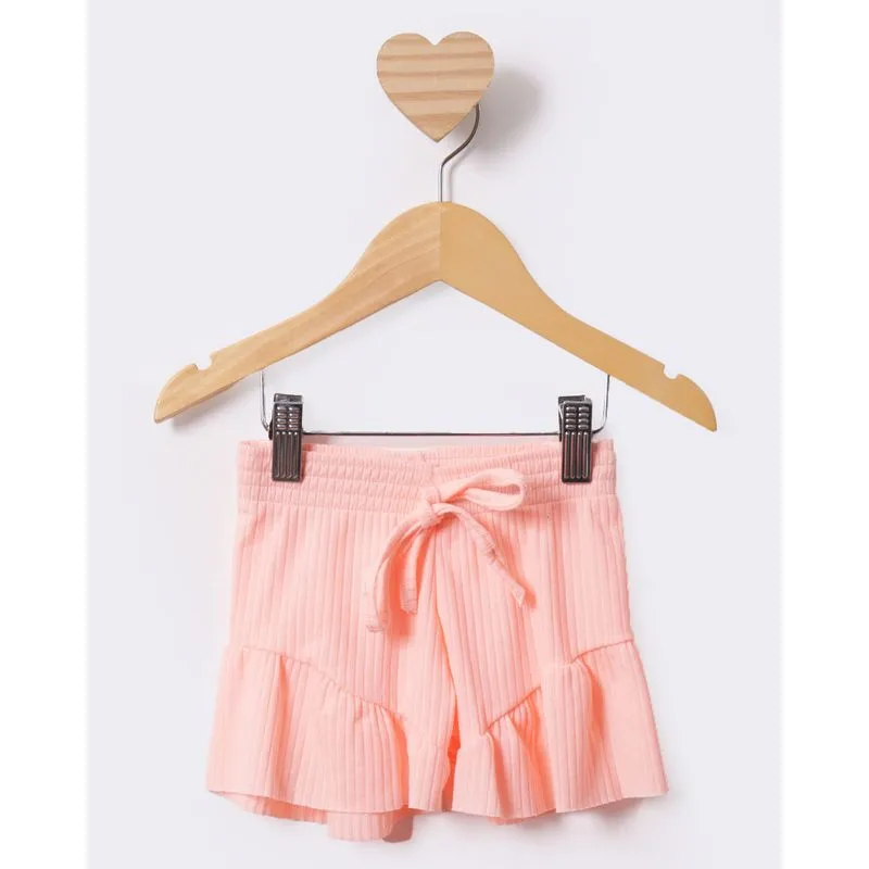 Short Bebê Curto Canelado Com Babados Laranja 2