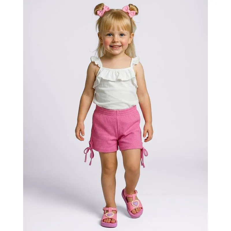 Short Bebê Canelado Amarração Rosa 2