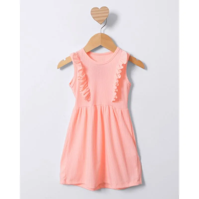 Vestido Bebê Curto Canelado Babado Laranja 1