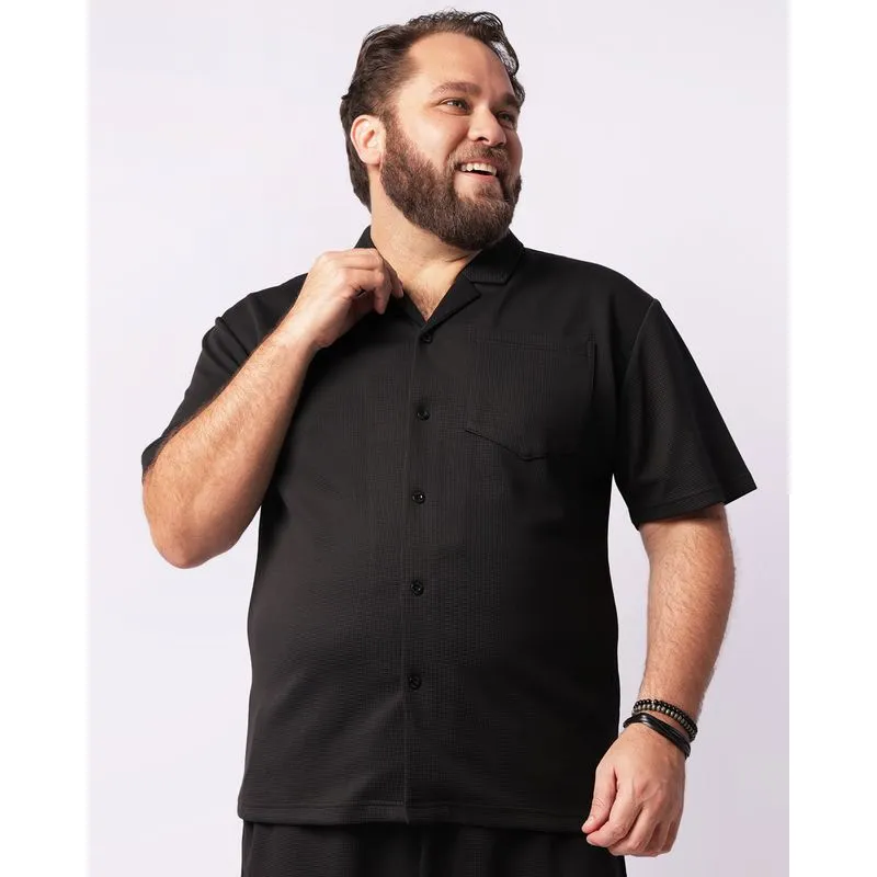 Camisa Plus Size Masculina Manga Curta Texturizada Preta G3