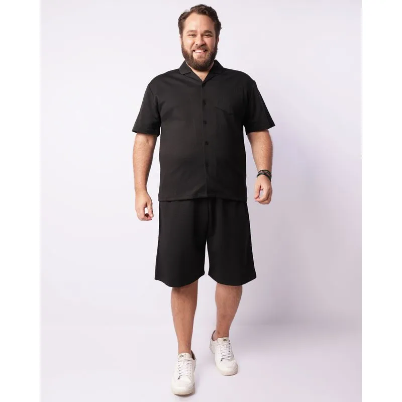 Bermuda Plus Size Masculina Reta Texturizada Preta G3