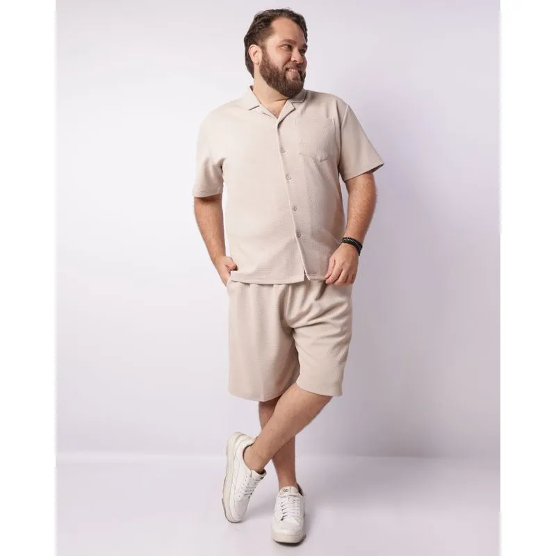 Bermuda Plus Size Masculina Texturizada Bege G3