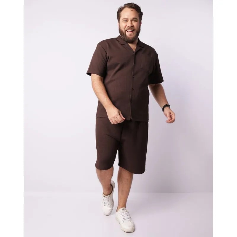 Bermuda Plus Size Masculina Reta Texturizada Marrom G4
