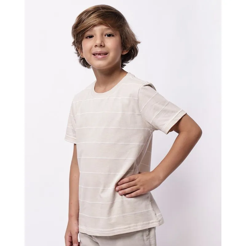 Camiseta Infantil Listrada Manga Curta Bege 6