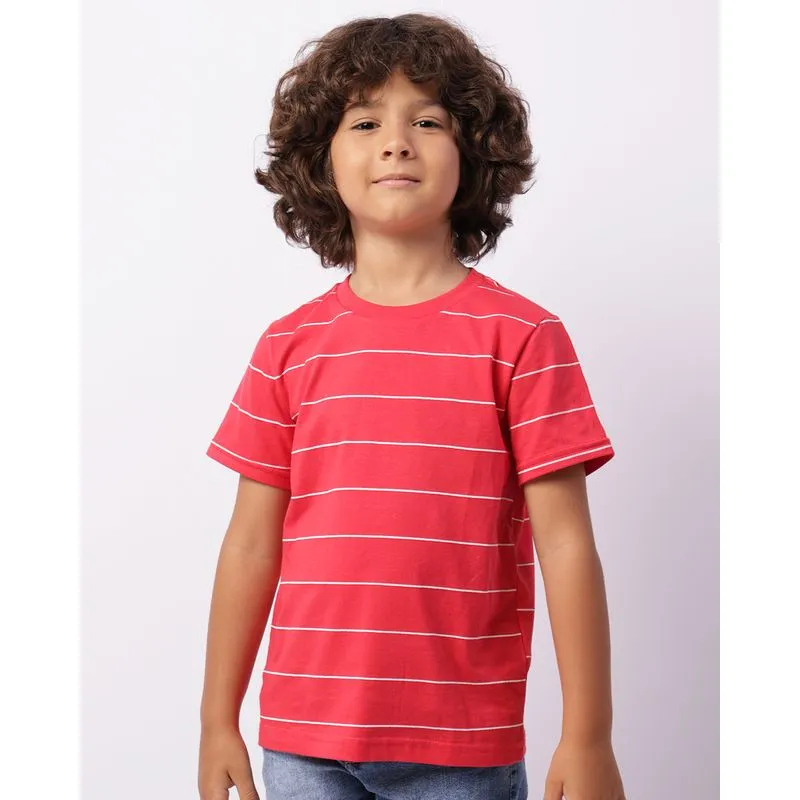 Camiseta Infantil Básica Listrada Manga Curta Vermelha 10