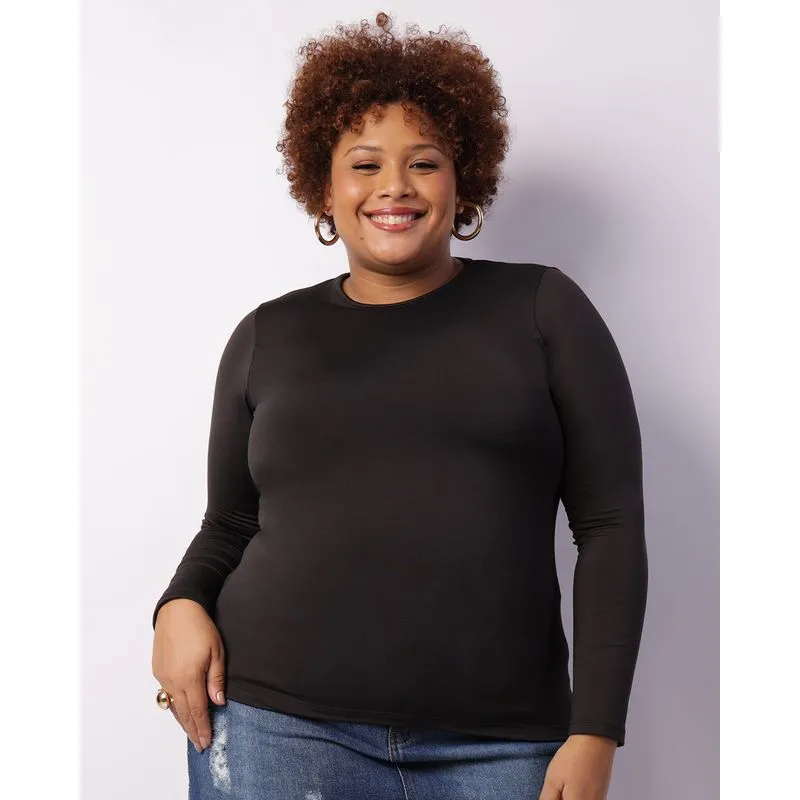 Blusa Plus Size Feminina Térmica Manga Longa Preta G2