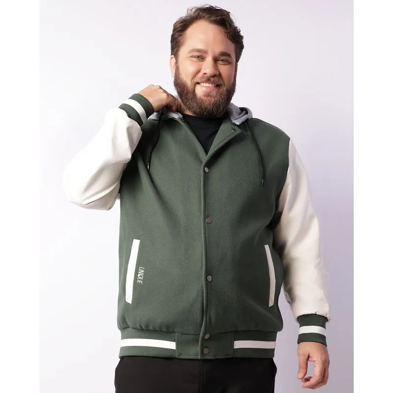 Casaco Plus Size Masculino Bomber College Capuz Removível Verde G2