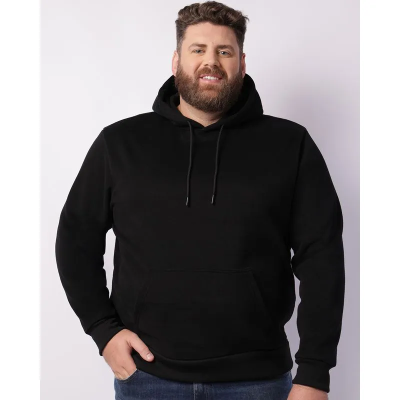 Blusão Moletom Plus Size Masculino Bolso Canguru Com Capuz Preta G1