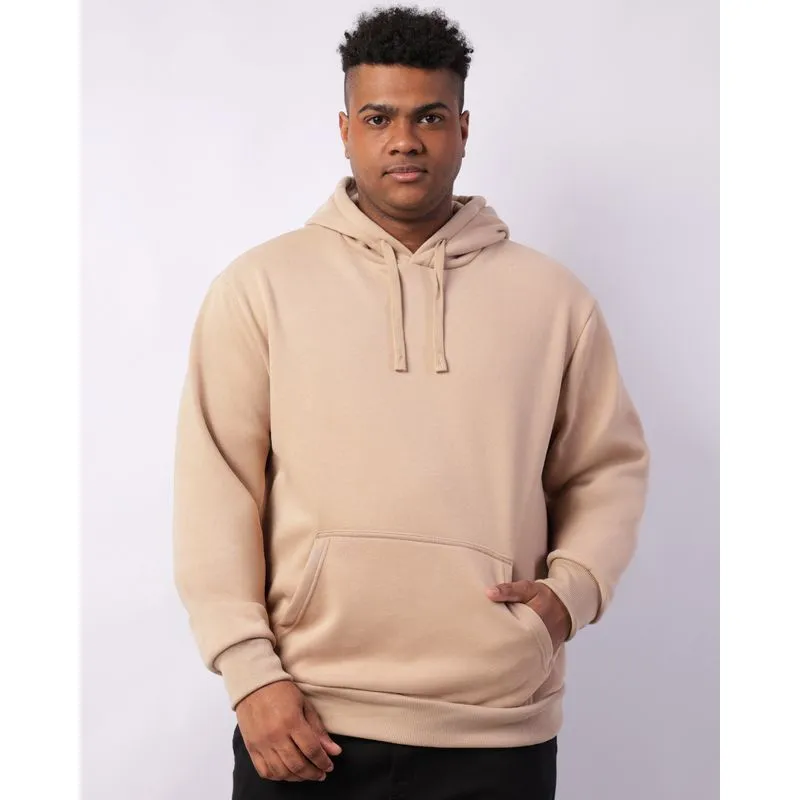 Blusão Moletom Plus Size Masculino Bolso Canguru Capuz Bege G3