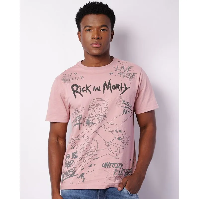 Camiseta Masculina Manga Curta Warner Rick And Morty Rosa G