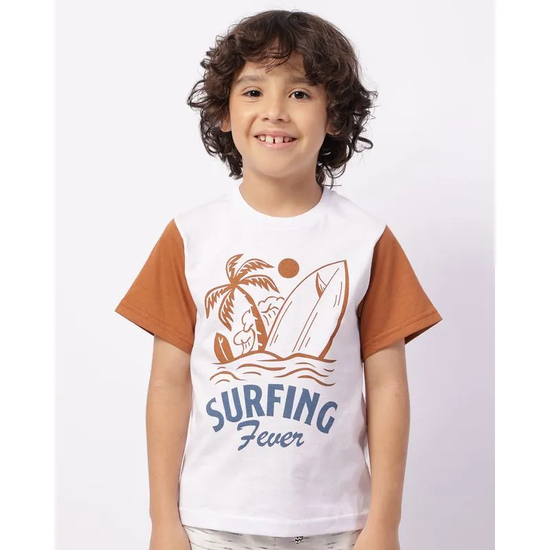 Camiseta Infantil Algodão Estampa Tropical Manga Curta Branca 6