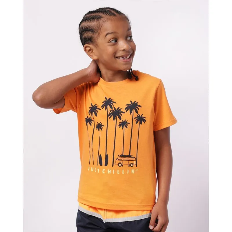 Camiseta Infantil Algodão com Estampa Tropical Laranja 4