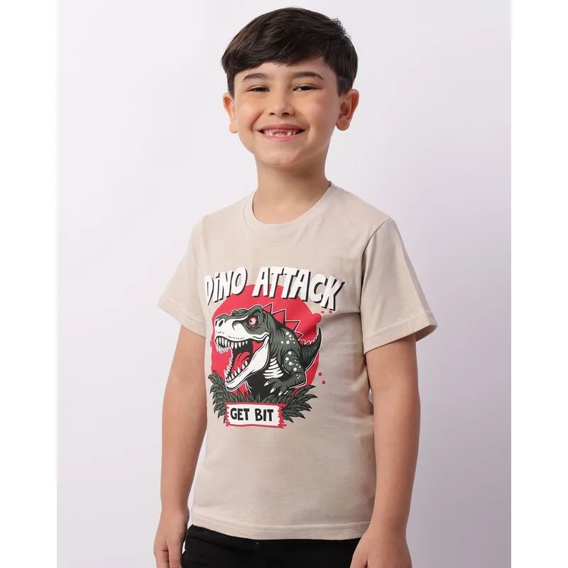 Camiseta Infantil Estampa Dinossauro Manga Curta Bege 6
