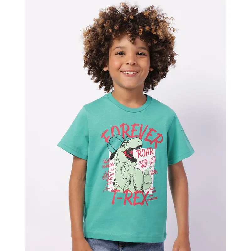 Camiseta Infantil Algodão Estampa Dinossauro Manga Curta Verde 6