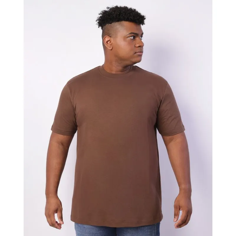 Camiseta Plus Size Masculina Lisa Manga Curta Marrom G1