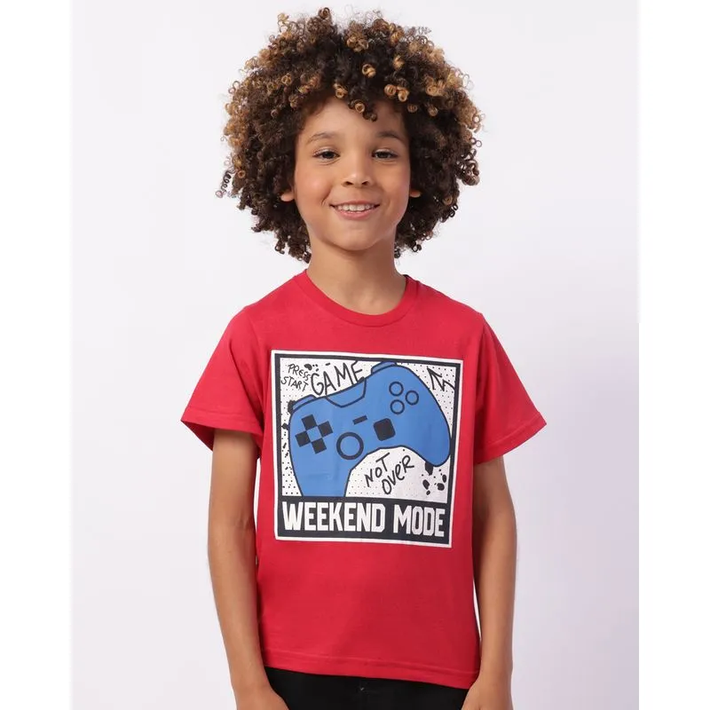 Camiseta Infantil Algodão Estampa Frontal Game Manga Curta Vermelha 8