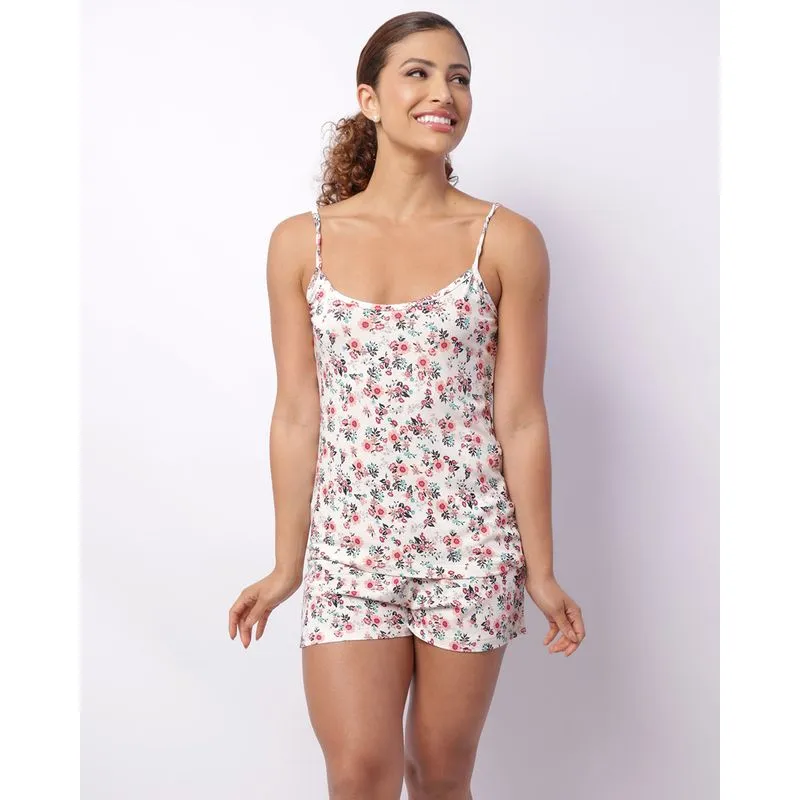 Pijama Feminino Curto Viscose Estampado Floral Off White GG