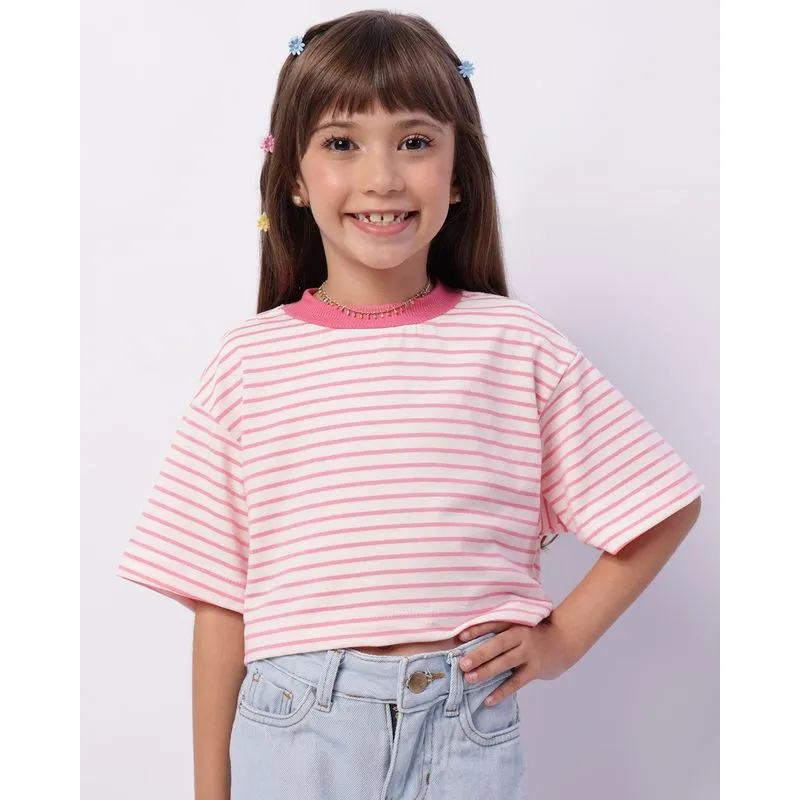 Camiseta Infantil Cropped Manga Curta Listrada Rosa 4