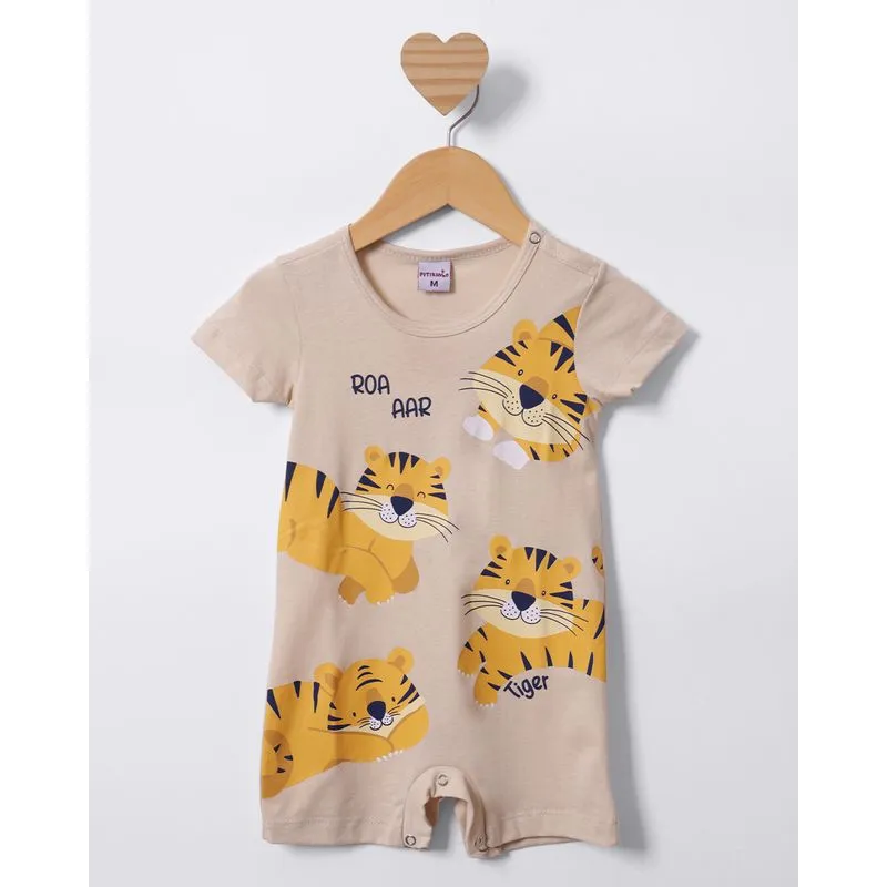 Macacão Bebê Curto Estampa Tigre Bege G