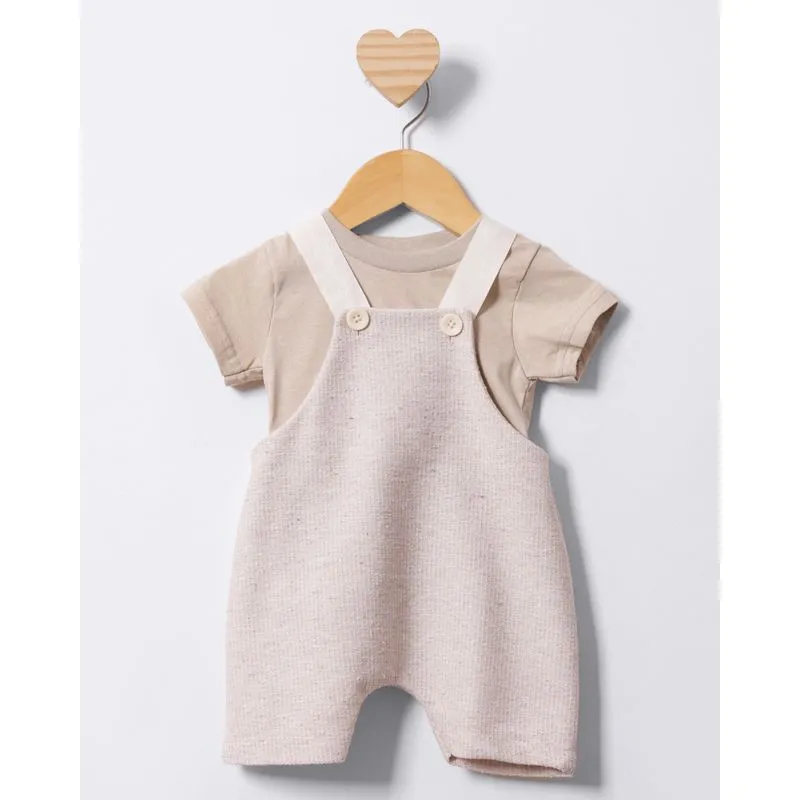 Conjunto Jardineira Bebê Curto Texturizado Bege M