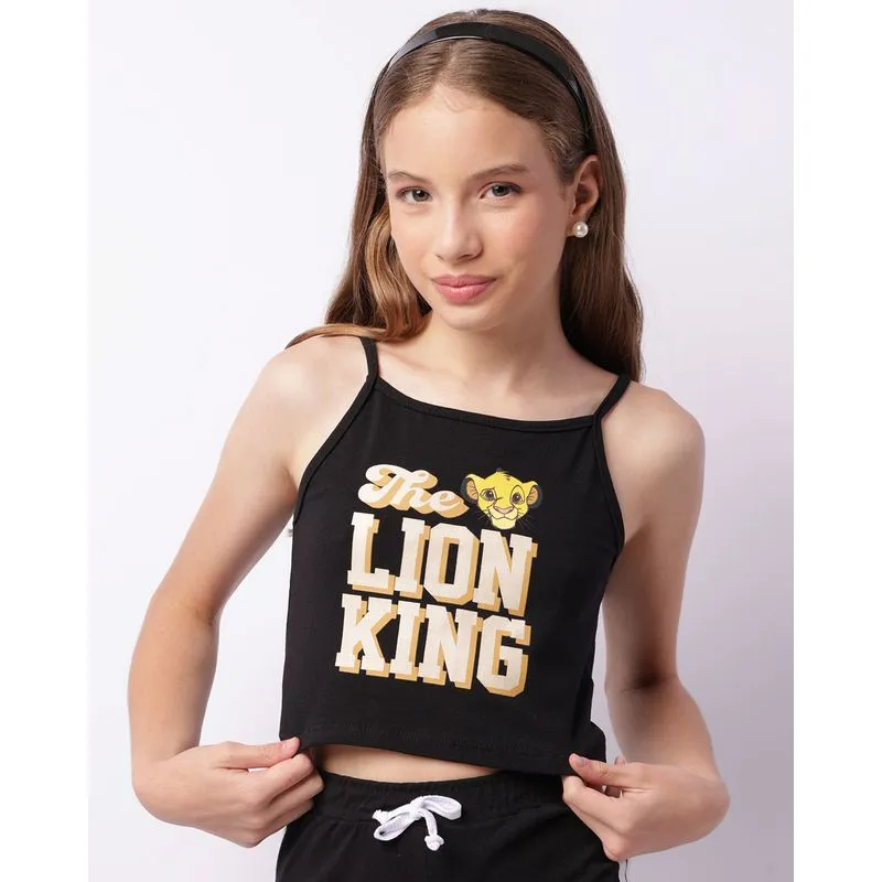 Blusa Juvenil Disney O Rei Leão Cropped Alça Fina Preta 16