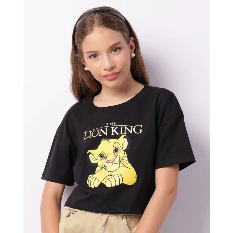 Blusa Juvenil Cropped Disney O Rei Leão Manga Curta Preta 12