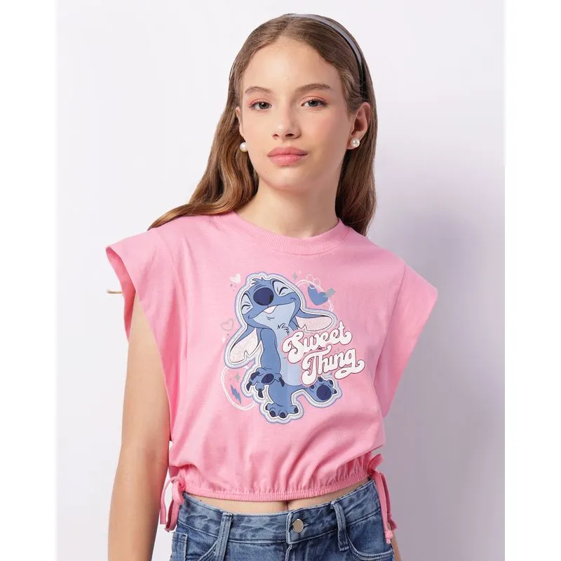 Blusa Juvenil Disney Stitch Cropped Rosa 14