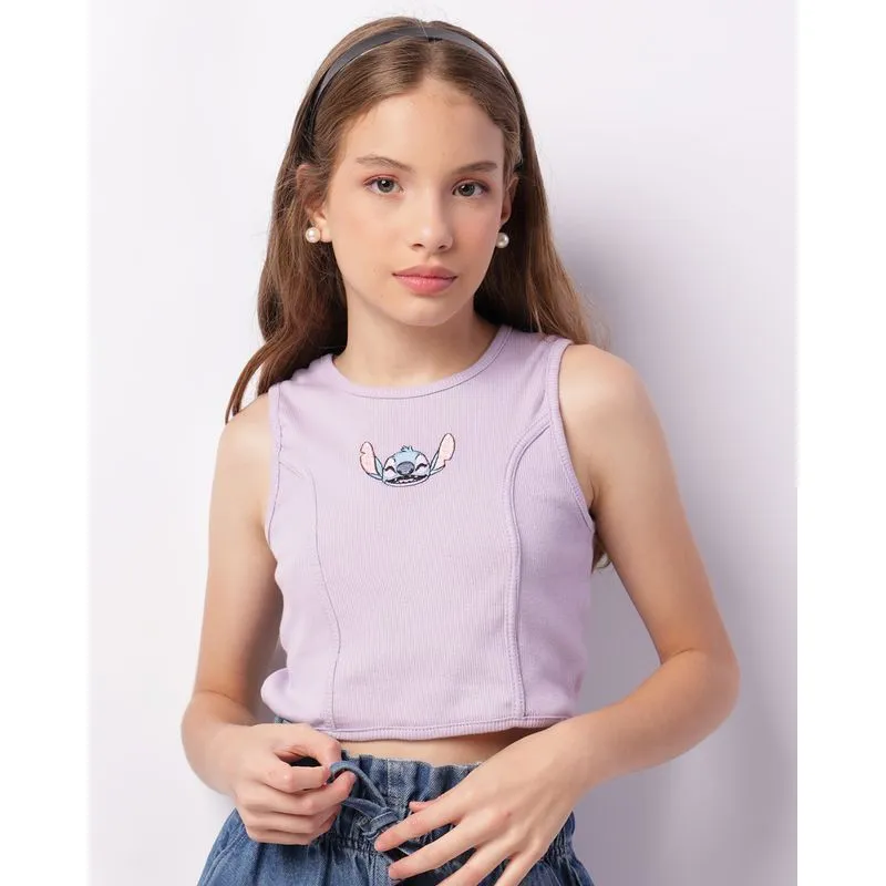 Blusa Juvenil Disney Stitch Cropped Ribana Lilás 16
