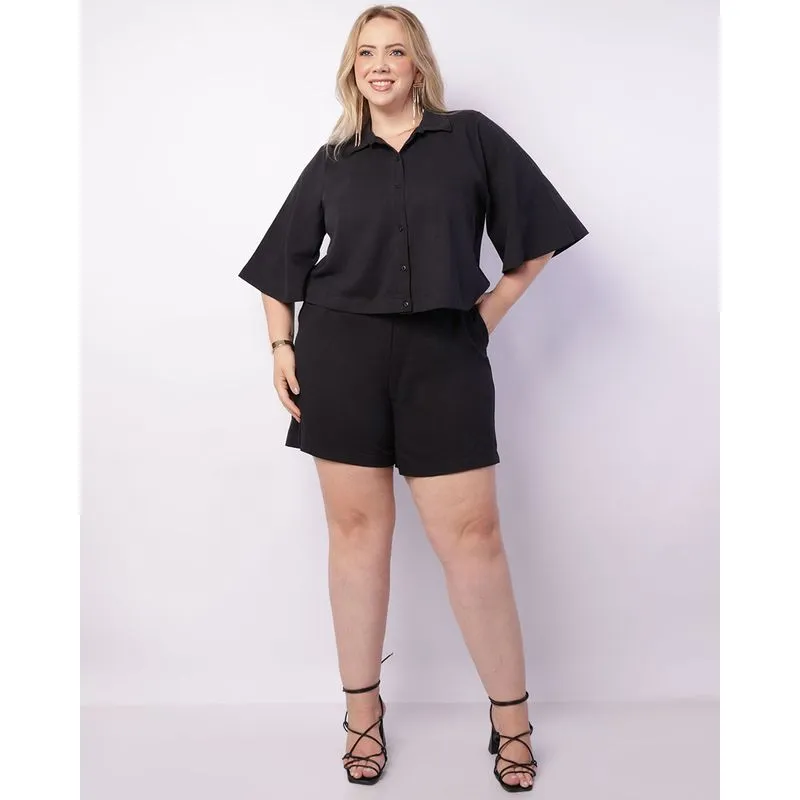 Short Plus Size Feminino Viscolinho Curto Preto G2
