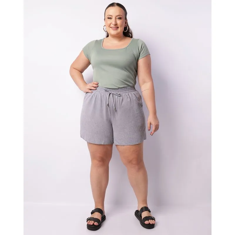Short Plus Size Feminino com Cordão Cinza G1