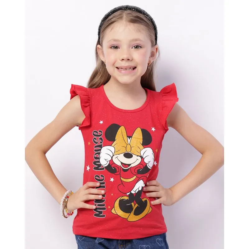 Blusa Infantil Disney Minnie Com Babado Vermelha 10
