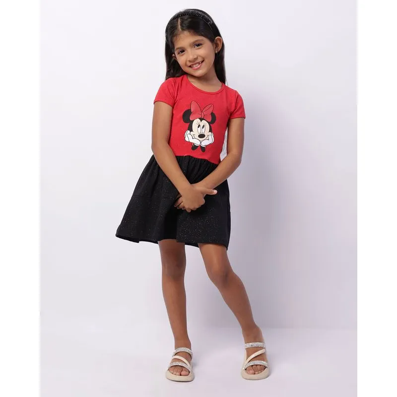 Vestido Infantil Curto Disney Minnie Glitter Manga Curta Vermelho 10
